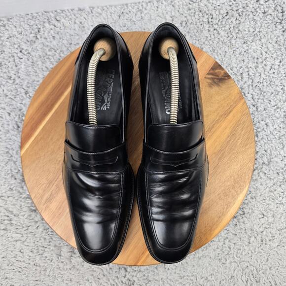 VTG Salvatore Ferragamo Mens 8.5EE Black Leather Casual Office Penny Loafer